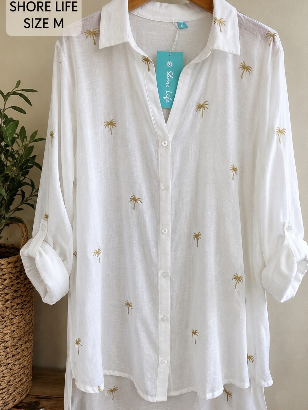 NWT Shore Life Palm Print Button Down Swimsuit Cover Up Size XL